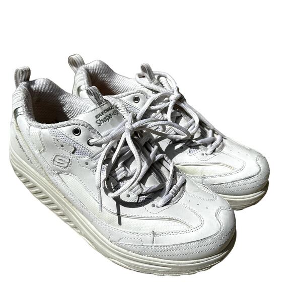 Skechers Shape Ups Sneakers Walking Toning Lace Up Leather White 9.5 - Picture 2 of 7